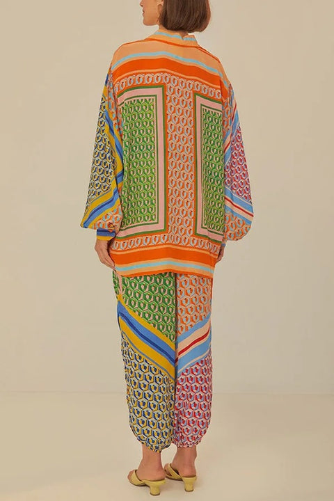 New Fashion Casual Printed Shirt And High Waist Pant Set CODE: KAR5051