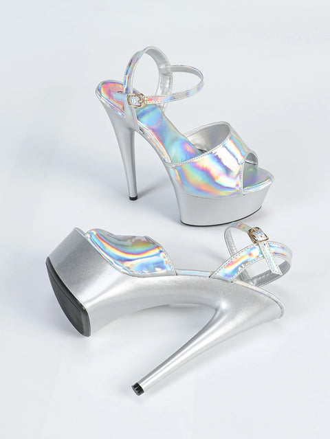 New Fashion Buckle Strap Holographic Stripper High Heels CODE: KAR5052
