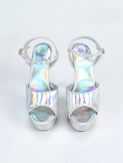 New Fashion Buckle Strap Holographic Stripper High Heels CODE: KAR5052