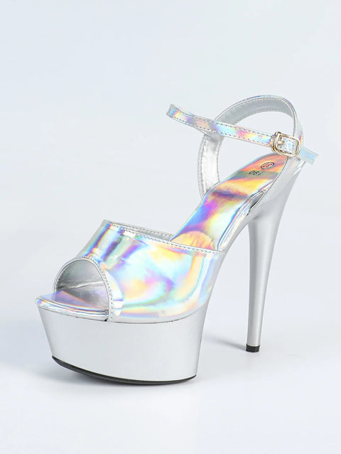 New Fashion Buckle Strap Holographic Stripper High Heels CODE: KAR5052
