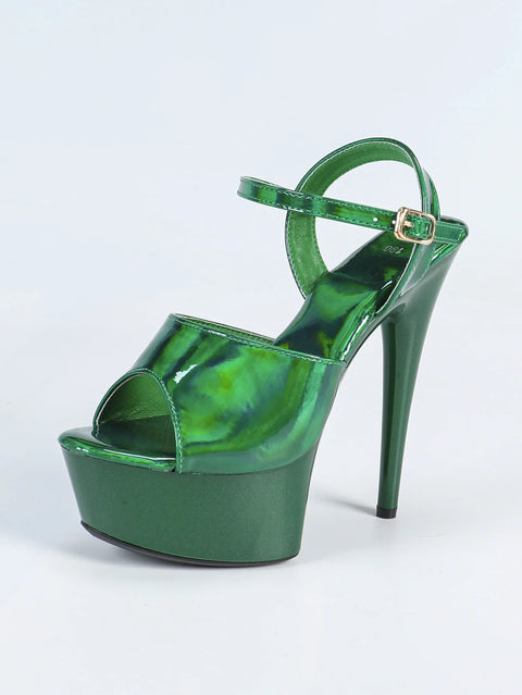 New Fashion Buckle Strap Holographic Stripper High Heels CODE: KAR5052