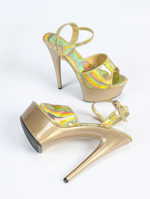 New Fashion Buckle Strap Holographic Stripper High Heels CODE: KAR5052