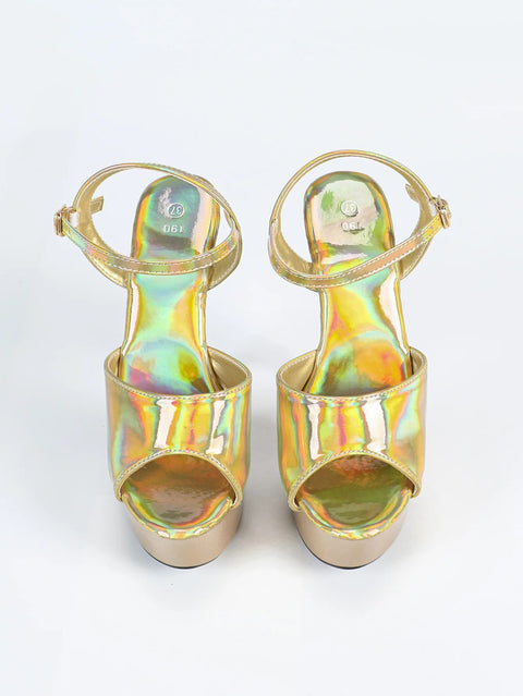 New Fashion Buckle Strap Holographic Stripper High Heels CODE: KAR5052