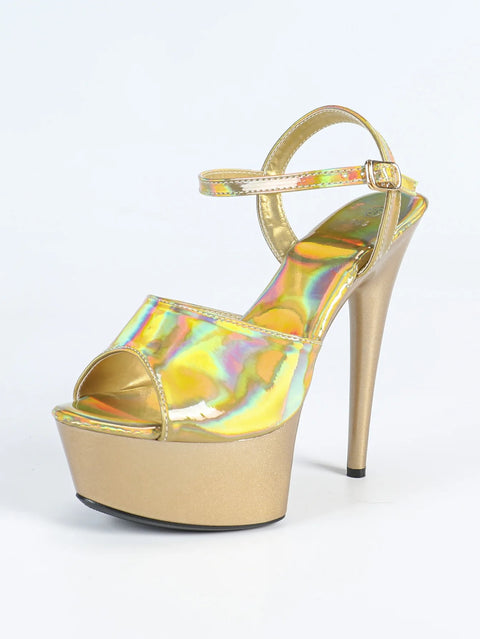 New Fashion Buckle Strap Holographic Stripper High Heels CODE: KAR5052