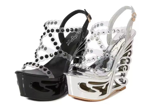 New Hollow Out Narrow Belt Wedge Sandals CODE: KAR5054