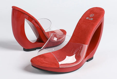 New Large Size Clear Crystal Irregular Wedge Heeled Sandals CODE: KAR5058