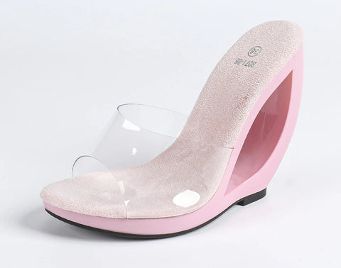 New Large Size Clear Crystal Irregular Wedge Heeled Sandals CODE: KAR5058