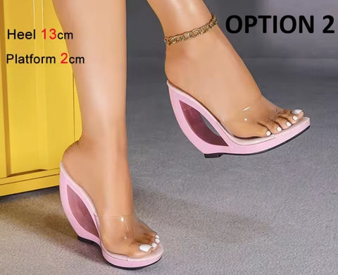 New Large Size Clear Crystal Irregular Wedge Heeled Sandals CODE: KAR5058