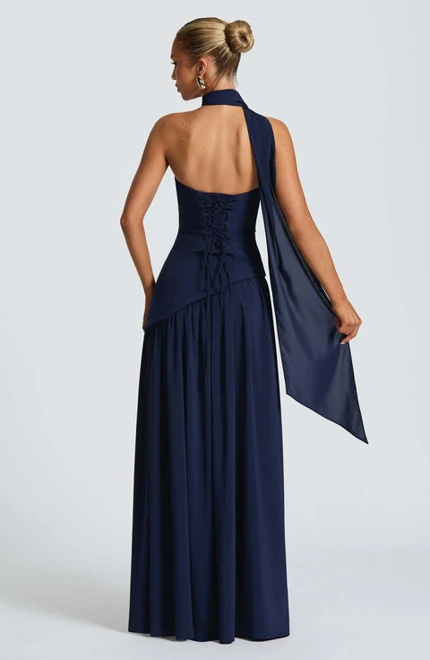 New Scarf Collar Strapless Pleated Party Gown CODE: KAR5061