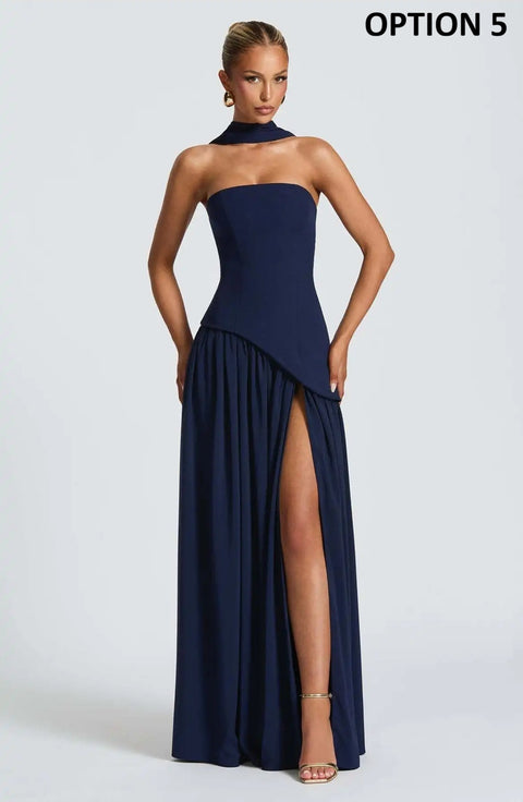 New Scarf Collar Strapless Pleated Party Gown CODE: KAR5061