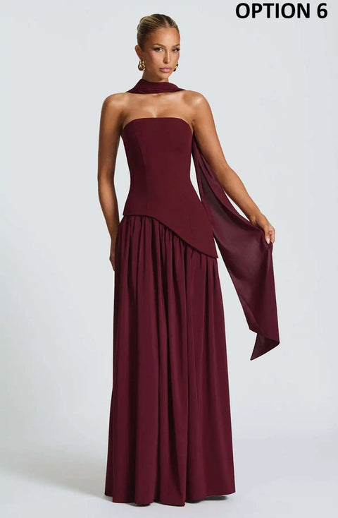 New Scarf Collar Strapless Pleated Party Gown CODE: KAR5061