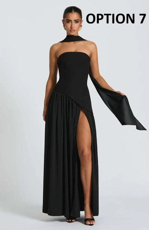 New Scarf Collar Strapless Pleated Party Gown CODE: KAR5061