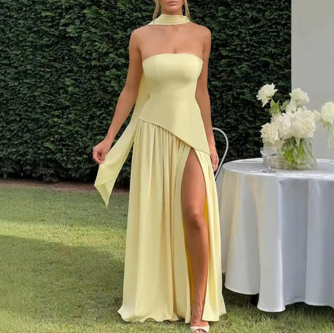 New Scarf Collar Strapless Pleated Party Gown CODE: KAR5061