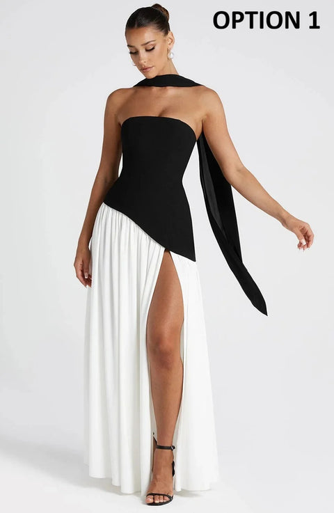 New Scarf Collar Strapless Pleated Party Gown CODE: KAR5061