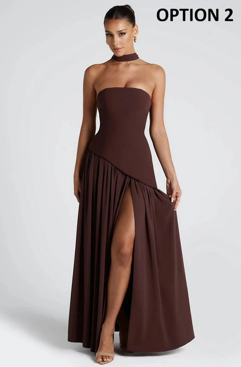 New Scarf Collar Strapless Pleated Party Gown CODE: KAR5061