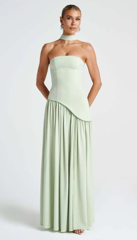New Scarf Collar Strapless Pleated Party Gown CODE: KAR5061