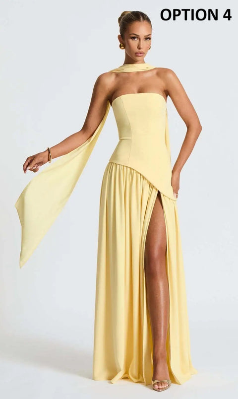 New Scarf Collar Strapless Pleated Party Gown CODE: KAR5061