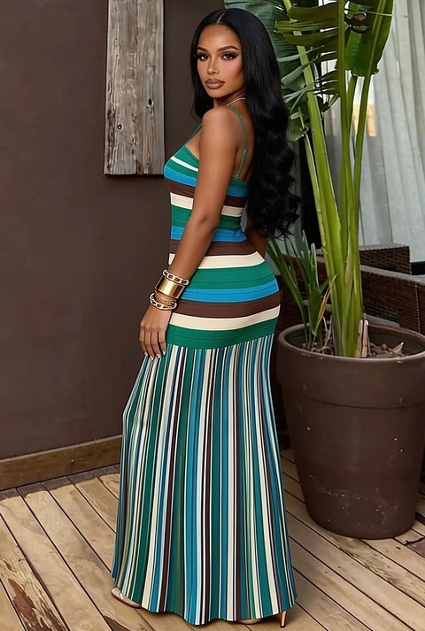 New Camisole Contrasting Backless Striped Dress CODE: KAR5063