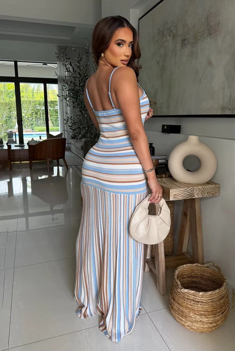 New Camisole Contrasting Backless Striped Dress CODE: KAR5063