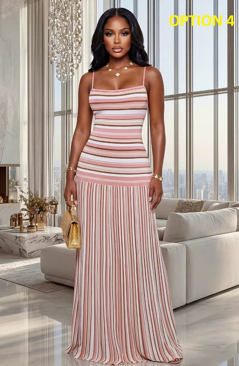 New Camisole Contrasting Backless Striped Dress CODE: KAR5063