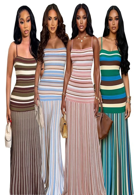 New Camisole Contrasting Backless Striped Dress CODE: KAR5063