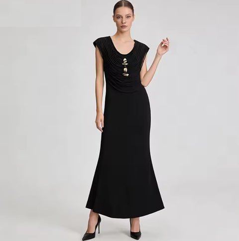 New U Neck Sleeveless Patchwork Zipper Long Dress CODE: KAR5064