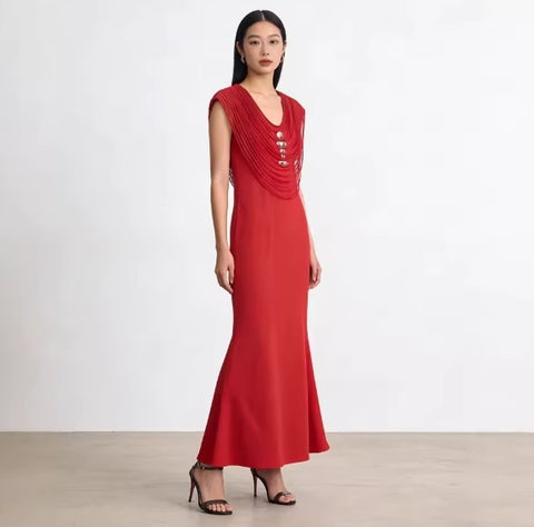 New U Neck Sleeveless Patchwork Zipper Long Dress CODE: KAR5064