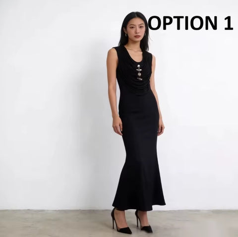 New U Neck Sleeveless Patchwork Zipper Long Dress CODE: KAR5064