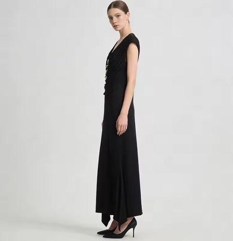 New U Neck Sleeveless Patchwork Zipper Long Dress CODE: KAR5064