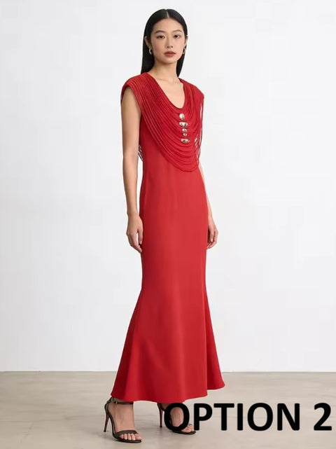 New U Neck Sleeveless Patchwork Zipper Long Dress CODE: KAR5064