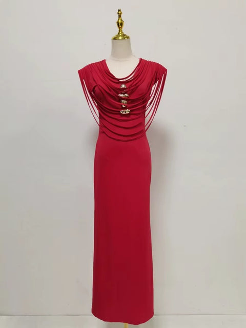 New U Neck Sleeveless Patchwork Zipper Long Dress CODE: KAR5064