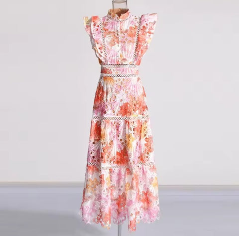 New High End Stand Collar Long Printed Dress CODE: KAR5066
