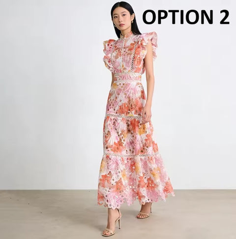 New High End Stand Collar Long Printed Dress CODE: KAR5066