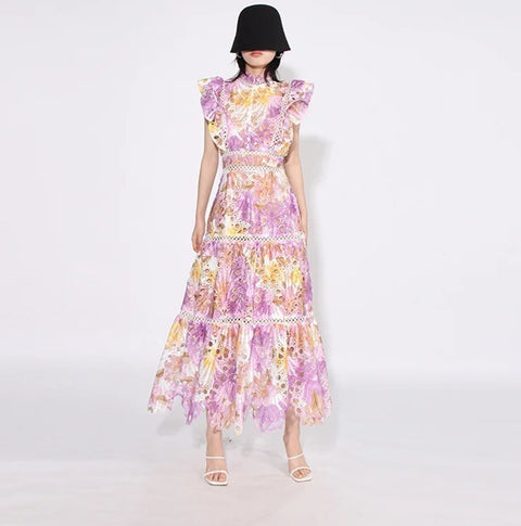 New High End Stand Collar Long Printed Dress CODE: KAR5066