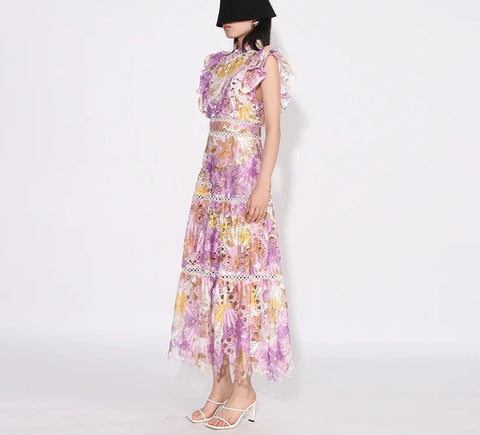 New High End Stand Collar Long Printed Dress CODE: KAR5066