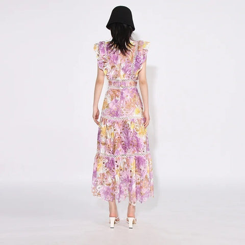 New High End Stand Collar Long Printed Dress CODE: KAR5066