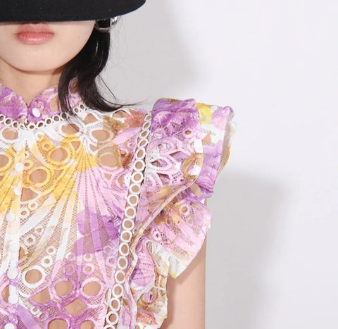New High End Stand Collar Long Printed Dress CODE: KAR5066