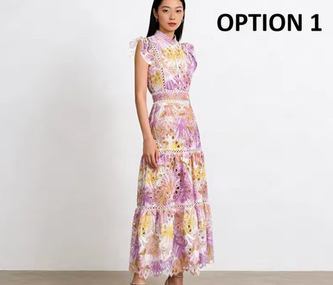 New High End Stand Collar Long Printed Dress CODE: KAR5066