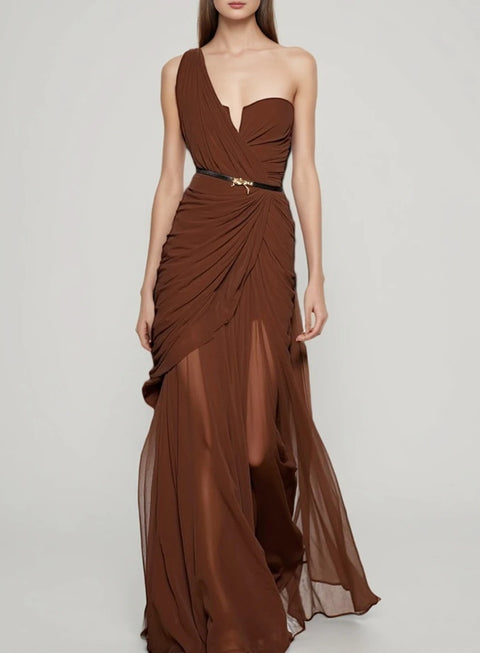 New Diagonal Collar Sleeveless Patchwork Folds Irregular Dress CODE: KAR5067