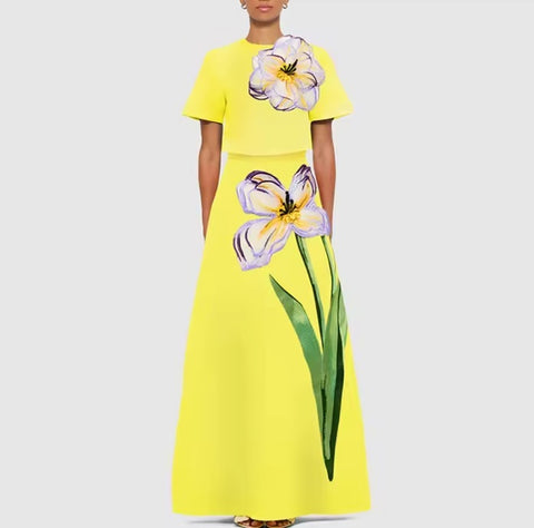 New Round Neck Short Sleeves Split Elegant  Two Piece Set CODE: KAR5070