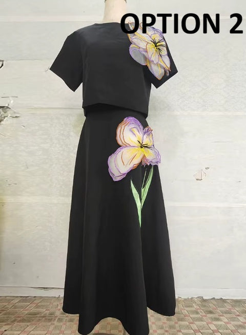 New Round Neck Short Sleeves Split Elegant  Two Piece Set CODE: KAR5070