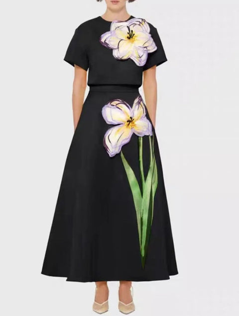 New Round Neck Short Sleeves Split Elegant  Two Piece Set CODE: KAR5070