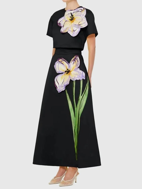 New Round Neck Short Sleeves Split Elegant  Two Piece Set CODE: KAR5070