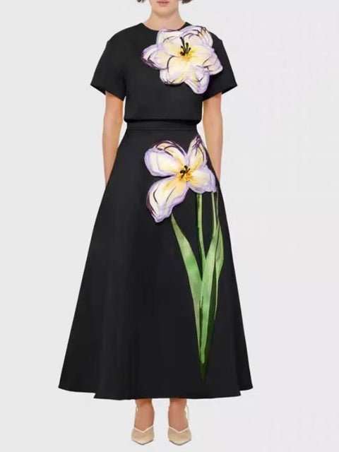 New Round Neck Short Sleeves Split Elegant  Two Piece Set CODE: KAR5070