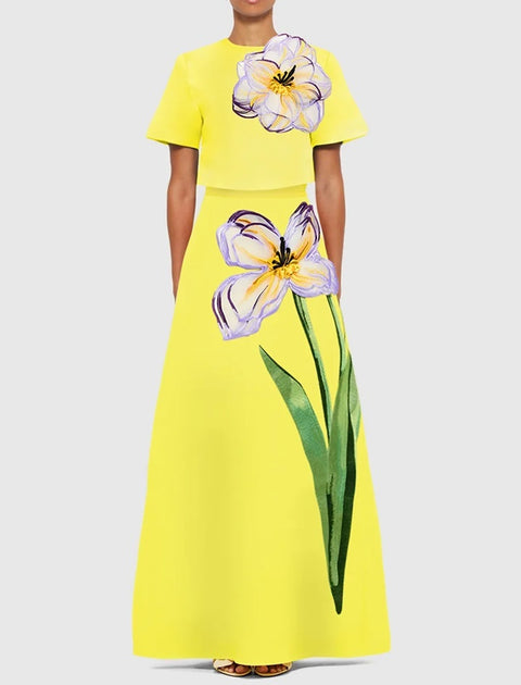 New Round Neck Short Sleeves Split Elegant  Two Piece Set CODE: KAR5070