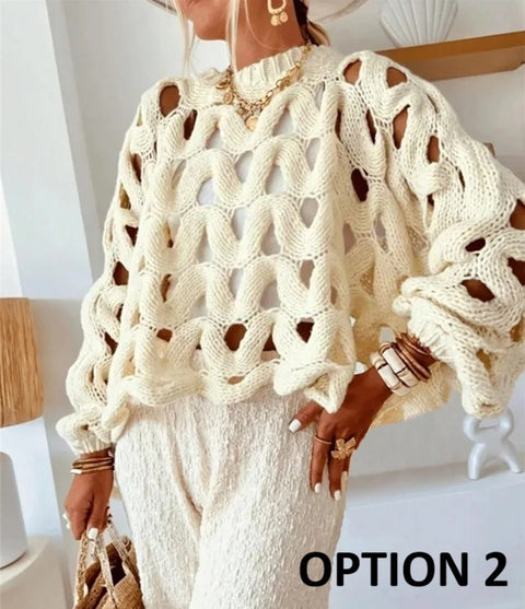 New Sexy Hollow Long Sleeve Knitted Casual Pullover Loose Top CODE: KAR5076