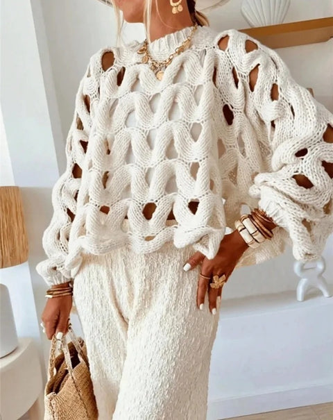 New Sexy Hollow Long Sleeve Knitted Casual Pullover Loose Top CODE: KAR5076