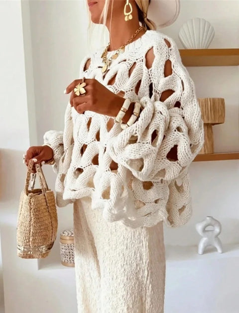 New Sexy Hollow Long Sleeve Knitted Casual Pullover Loose Top CODE: KAR5076