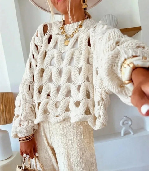 New Sexy Hollow Long Sleeve Knitted Casual Pullover Loose Top CODE: KAR5076