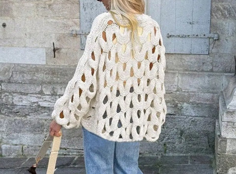 New Sexy Hollow Long Sleeve Knitted Casual Pullover Loose Top CODE: KAR5076